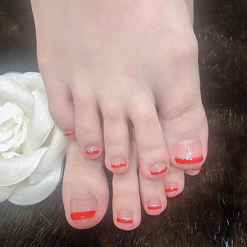 Coral french pedicure – Ellie Beauty, Singapore